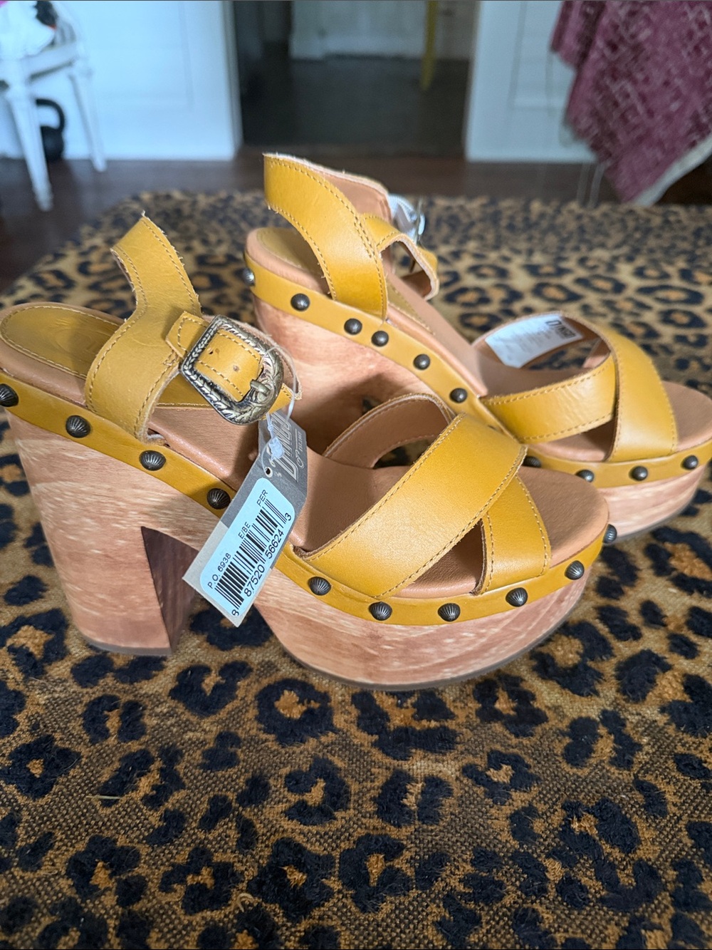 dingo Mustard Yellow Studded Platform Sandal